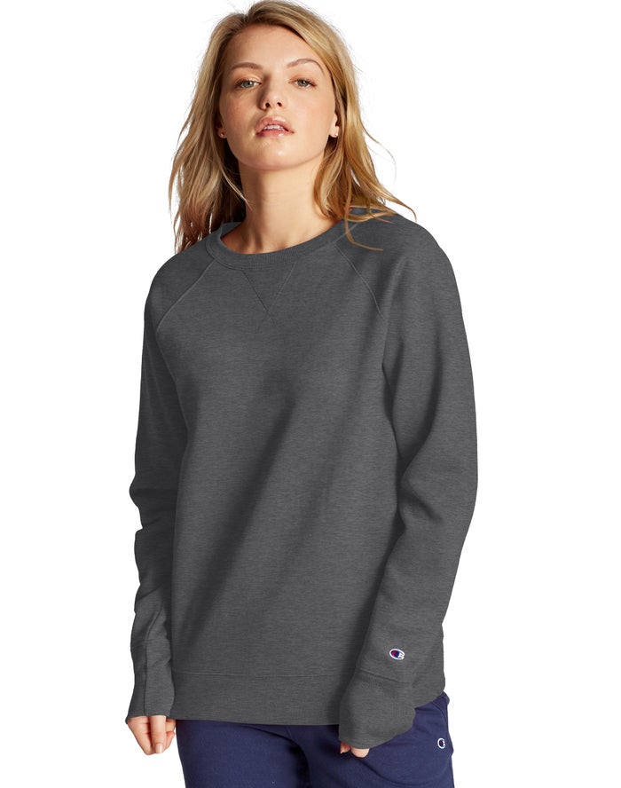 Champion Powerblend Fleece Classic Crew Sweatshirt Dames - DonkerGrijs - Belgie 5862MYPBS